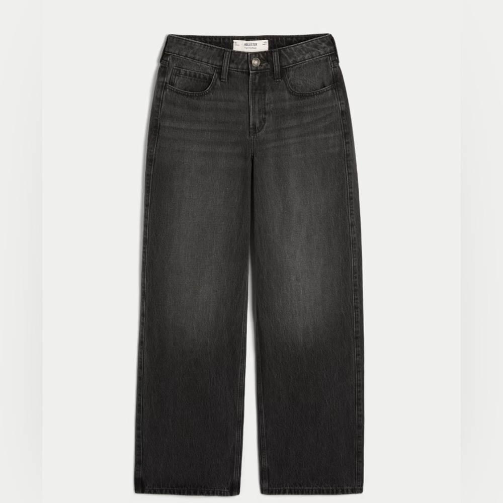 Hollister Curvy Baggy High Rise Black Denim Jean size 14 short
